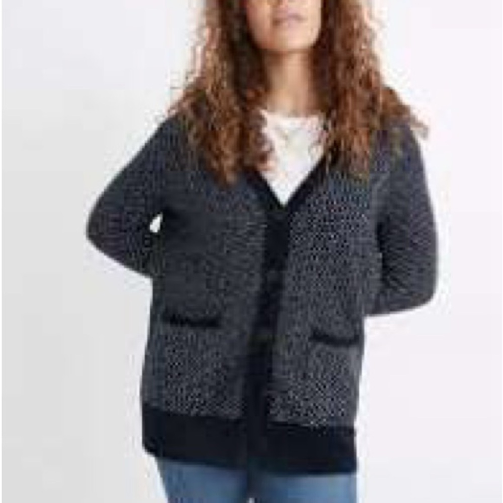 Madewell Bird’s Eye Maysfield Cardigan in Heather Atlantic